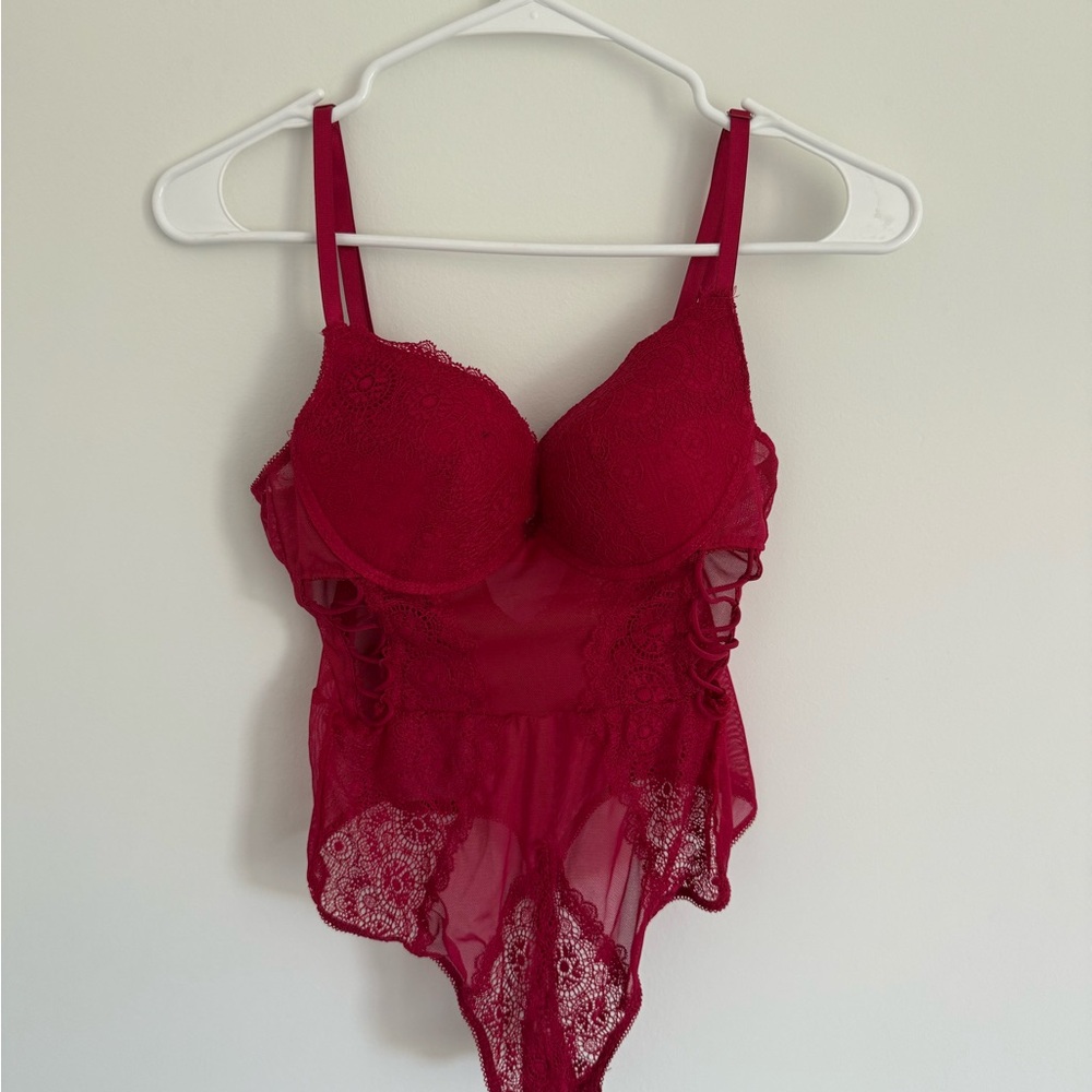Chic Red Lace Bodysuit